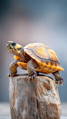 Obraz premium Professionally lit studio featuring a turtle, with soft lighting accentuating its detailed shell patterns and serene expression against a clean backdrop.