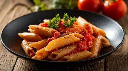 A Plate of Delicious Penne Pasta Served in a Rich Tomato Sauce