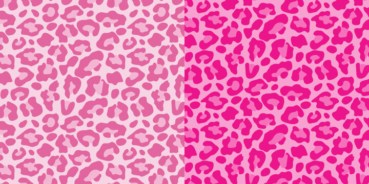 Abstract pink leopard seamless pattern set. Animal skin camouflage background design. Bright vector illustration.