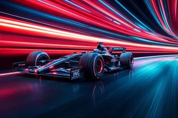 Naadloos Fotobehang Airtex A dynamic stylish shot of a f1 racing car in motion with strong light trails. © Steve 
