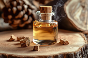 Traditional arabian oud perfume with smoke in the background.