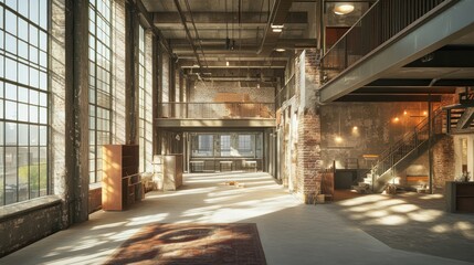 An old factory being adapted into luxury loft apartments, where construction teams are carefully integrating modern amenities while maintaining the building's original structure