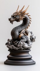 Obraz premium Dragon poised in studio setting, scales gleaming under professional lighting, every detail meticulously captured.