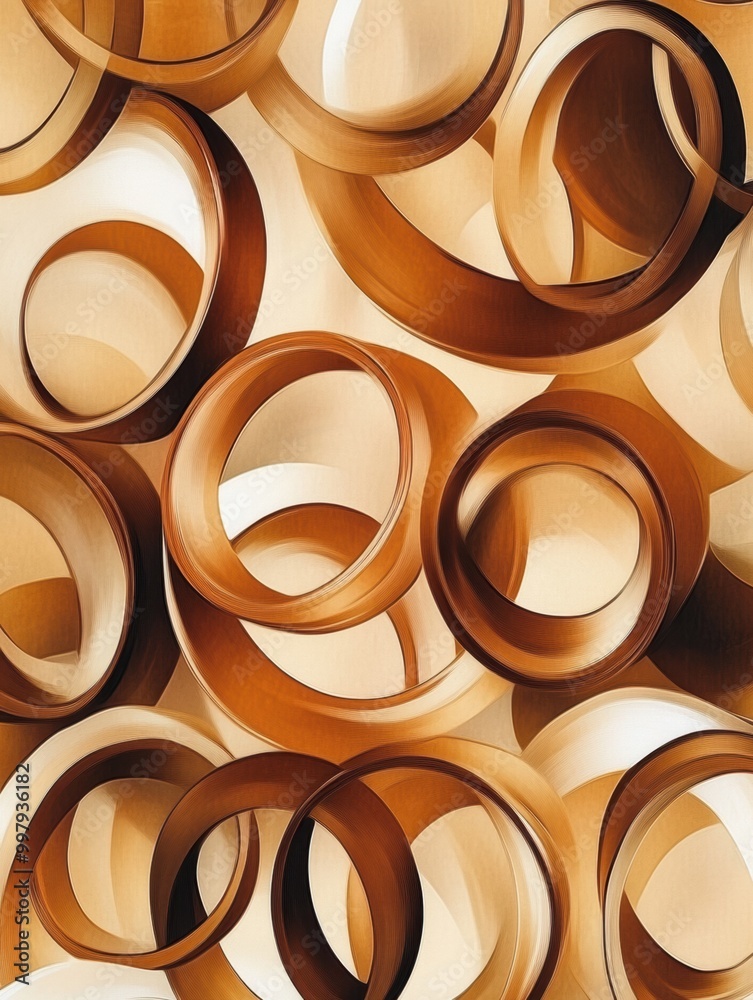 Poster an organic design showcases overlapping coffee cup rings in shades of brown, forming a captivating a