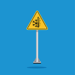 low temperatur warning sign on yellow triangle board. Suitable for posters and web icons	
