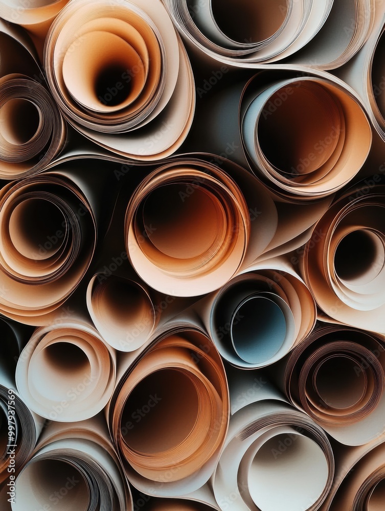 Poster overlapping coffee cup rings form a vibrant abstract pattern with rich brown tones, creating an orga