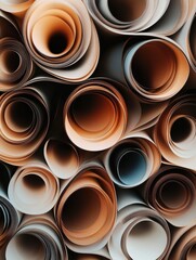 Overlapping coffee cup rings form a vibrant abstract pattern with rich brown tones, creating an organic visual experience. Generative AI