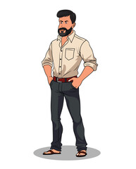 A bearded man wearing shirt and pant cartoon illustration