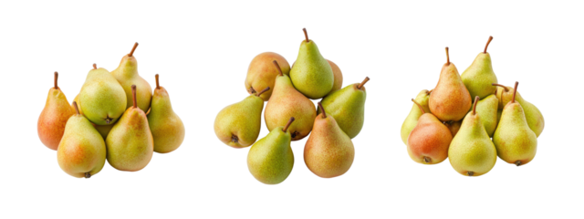 Pile of green pears on a white background
