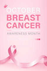 October breast cancer awareness month cover with pink ribbon symbol, vector design