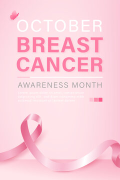October breast cancer awareness month cover with pink ribbon symbol, vector design