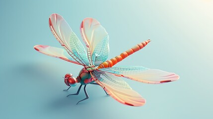 Colorful Dragonfly with Delicate Wings on Blue Background