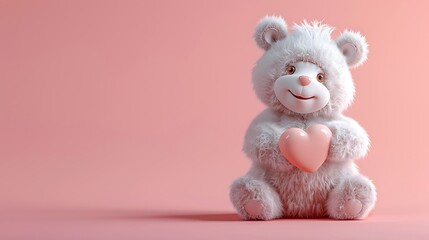 Cute Teddy Bear Holding a Heart on Pink Background