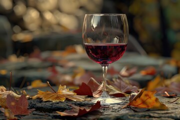 glass of wine in autumn