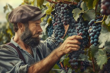 person picking grapes in vineyard