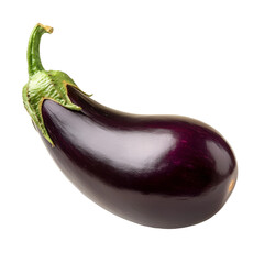 Freshly harvested eggplant with a glossy purple exterior on a transparent background for culinary use and recipes