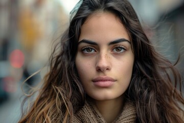 Fototapeta premium Serious Young Hispanic Woman Portrait in New York City