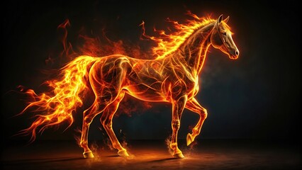 Fiery horse on dark background in tilted angle