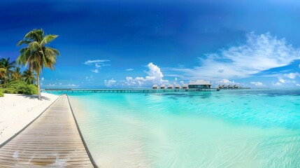 Naklejka premium Tropical Paradise A Tranquil Beach Scene with Crystal Clear Water