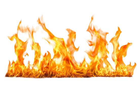 Bright orange flames flicker and dance against a transparent background, creating a dynamic visual effect for various designs and creative projects