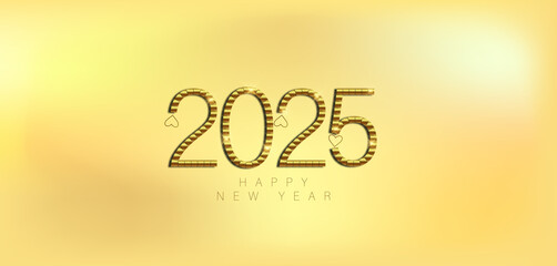 A festive gold background featuring elegant golden numbers celebrating the arrival of the New Year 2025