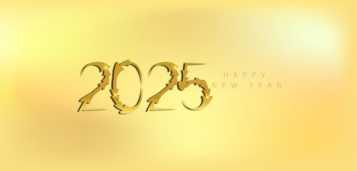 A festive gold background featuring elegant golden numbers celebrating the arrival of the New Year 2025