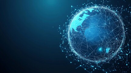 Abstract polygonal space low poly planet Earth with connecting dots and lines. Wireframe Earth connection structure. Futuristic Vector Illustration.