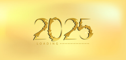 A festive gold background featuring elegant golden numbers celebrating the arrival of the New Year 2025