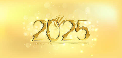 A festive gold background featuring elegant golden numbers celebrating the arrival of the New Year 2025