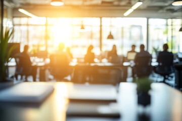Sunlight filters into a modern office space where employees collaborate during a morning meeting