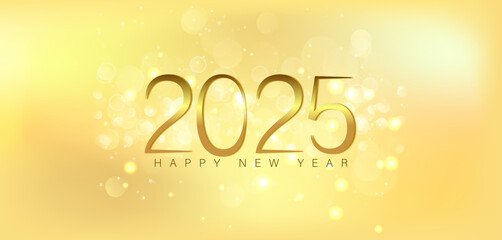 A festive gold background featuring elegant golden numbers celebrating the arrival of the New Year 2025
