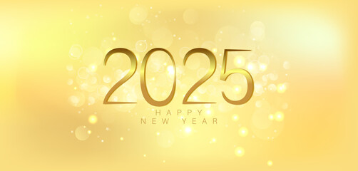 A festive gold background featuring elegant golden numbers celebrating the arrival of the New Year 2025