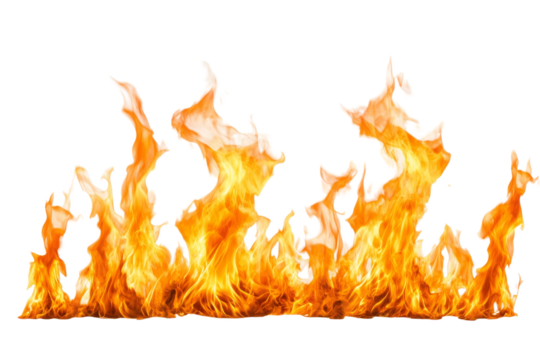 Vibrant flames dancing against a transparent background, creating a dynamic visual of fire in motion during a bright setting