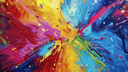 A dynamic action painting featuring dramatic splatters and streaks of bold colors across the canvas, creating a sense of energy and movement. 8k UHD, suitable for high-quality printing or digital 