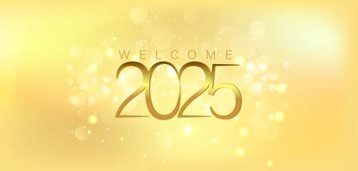 A festive gold background featuring elegant golden numbers celebrating the arrival of the New Year 2025