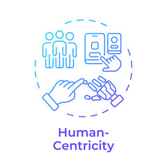 Human-centricity blue gradient concept icon. Pillars of industry 5.0. Robotics. Human robot interaction. Round shape line illustration. Abstract idea. Graphic design. Easy to use in article
