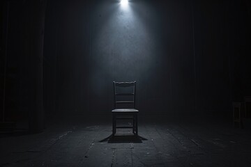 ai generative chair in dark room with spotlight