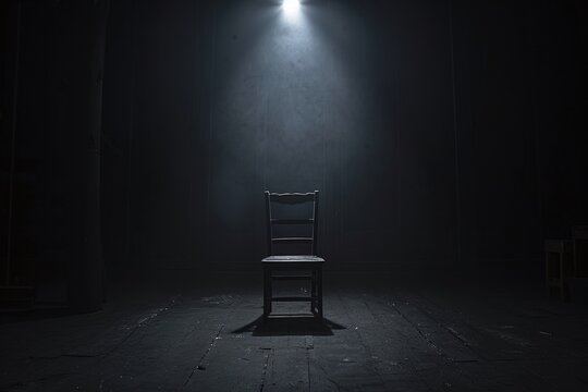 ai generative chair in dark room with spotlight