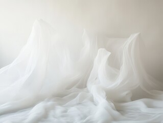 Obraz premium 2408 6.A thick blanket of fog cascades over the ground, the swirling white smoke creating a mystical and haunting ambiance. The mist moves fluidly, casting a shadowy, dreamlike veil across the floor,
