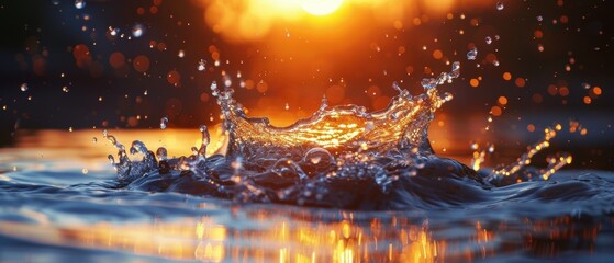 Vibrant Water Splash at Sunset