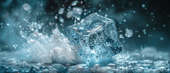 Exploding Ice Cube in High-Resolution Splash Scene