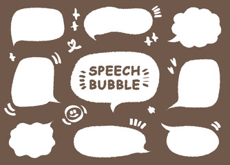 Set of hand drawn style cute memo sticker. Variety abstract shapes of  speech bubble. quote gray scale frames blank with crayon draw. Chat box balloon cloud. Label tag collection vector for text.