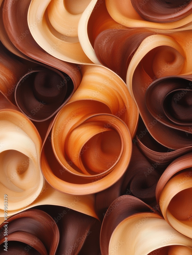 Aufkleber Overlapping coffee cup rings in various shades of brown create a visually striking pattern with organic shapes and fluid lines. Generative AI
