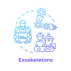 Exoskeleton blue gradient concept icon. Industry 5.0 technology. Industrial robotics. Wearable technology. Round shape line illustration. Abstract idea. Graphic design. Easy to use in article