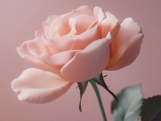 2408 59.A beautiful pink rose in full bloom against a smooth, blurred backdrop. The delicate folds of the petals create a soft, romantic aesthetic, perfect for posters, social media, or elegant wall