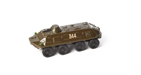 Old soviet Eight-wheeled Armoured Personnel Carrier (BTR) isolated on white background. Model...