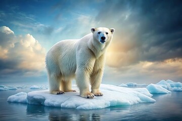 Aerial Majestic Polar Bear in Soft Watercolors Arctic Wildlife Art on Ice Floe | Ethereal Wildlife Painting
