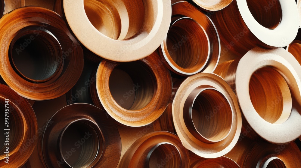 Poster the design features a striking arrangement of coffee cup rings, layered and overlapping in rich brow