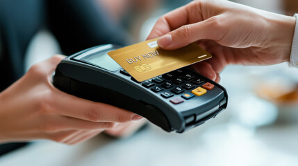 person applies bank card for payment, showcasing modern transaction