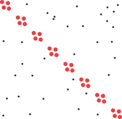 Diagonally arranged berries or red dots. Around this chain are smaller particles